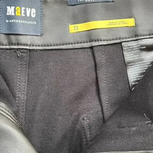 NWT Anthropologie Maeve Black Colettte Faux Leather Crop Pants Women's Size 33 - Picture 6 of 9